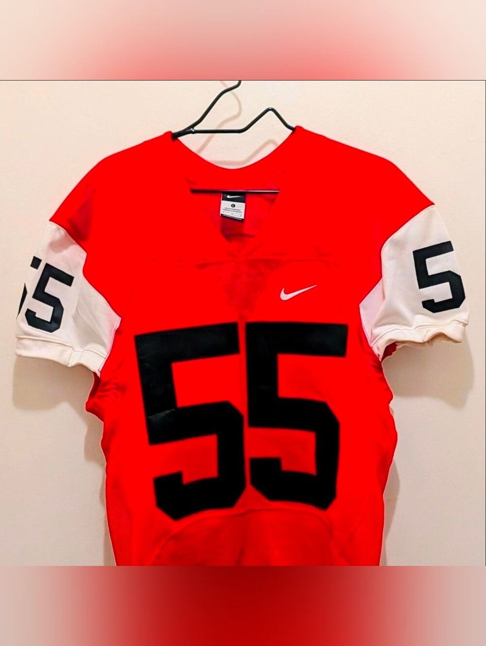 Nike Red & White Football Jersey with Black Number 55